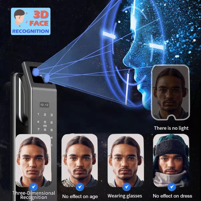 3D Face Recognition Unlock Digital Door Lock With Camera FIngerprint Password Unlock Keyless Electronic Door Lock