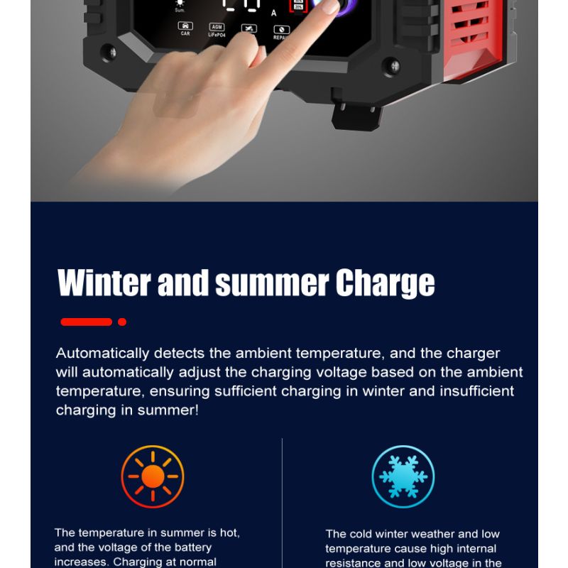 FOXSUR 20A Portable Car Battery Charger 12V 24V for Motorcycle Truck AGM LiFePO4 Lead Acid Battery Maintenance