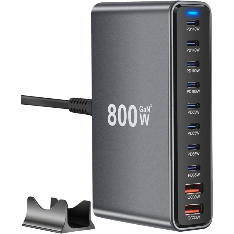 800W USB C Fast Charger Block, 10 Port USB Charging Station, GaN Ⅲ Pro Dual 140W PD PPS Port Charger Compatible