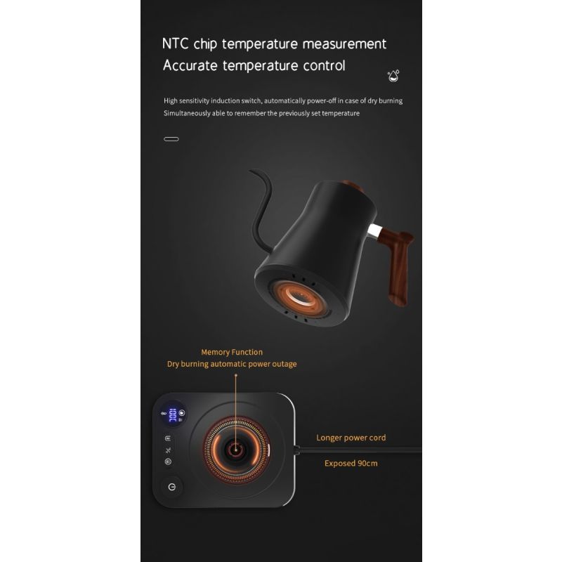 Electric Gooseneck Kettle Real-Time Temperature Control 1200-Watt Quick Heating Safe Design Precision Pouring