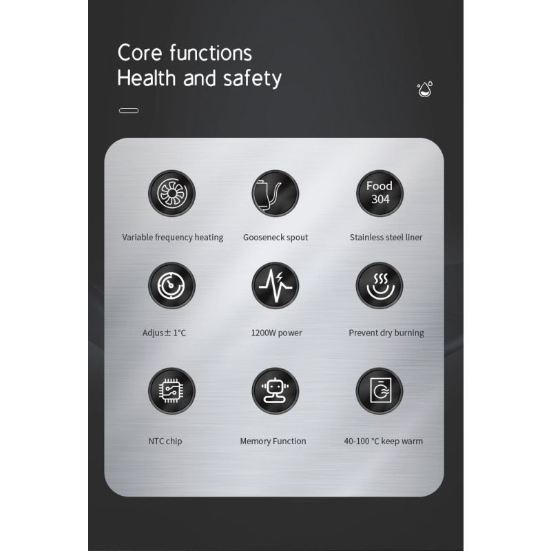 Electric Gooseneck Kettle Real-Time Temperature Control 1200-Watt Quick Heating Safe Design Precision Pouring