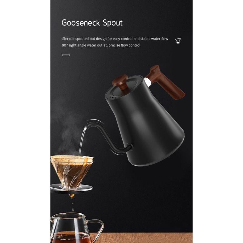 Electric Gooseneck Kettle Real-Time Temperature Control 1200-Watt Quick Heating Safe Design Precision Pouring