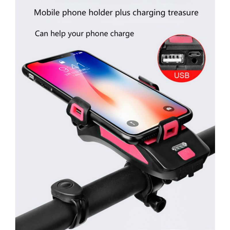 Enhance Cycling with Multifunctional 4 in 1 Bike Light 800 Lumens Flashlight Bike Horn Phone Holder Power Bank