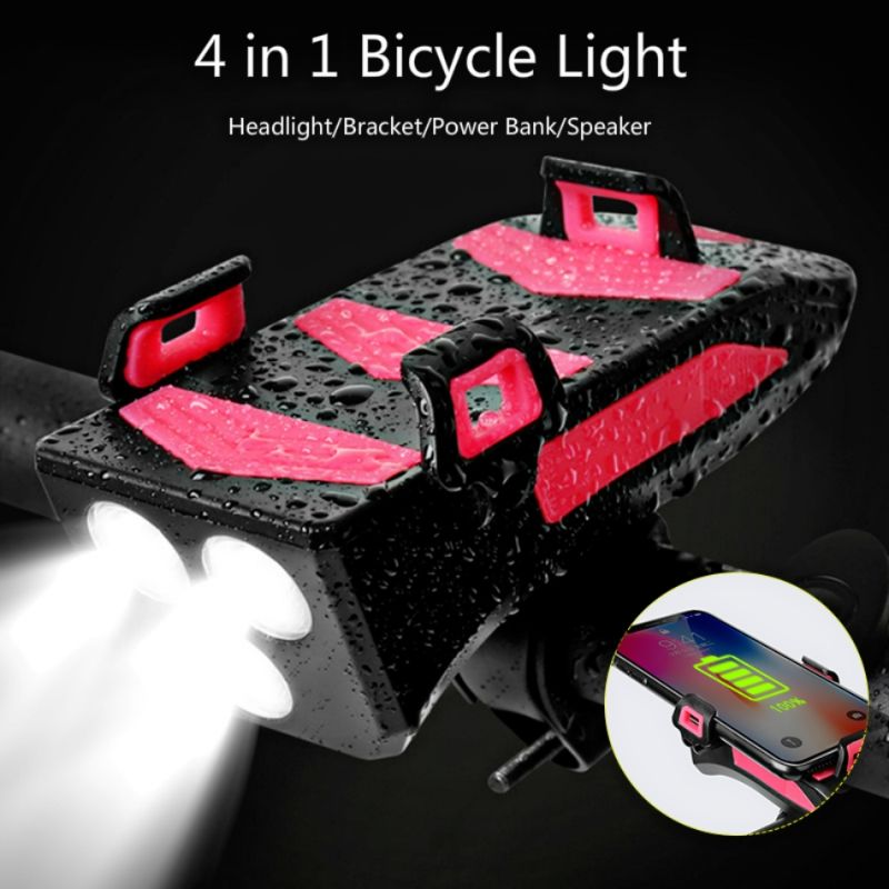 Enhance Cycling with Multifunctional 4 in 1 Bike Light 800 Lumens Flashlight Bike Horn Phone Holder Power Bank