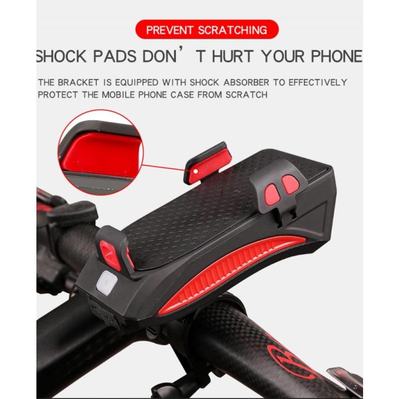 Multi-function 4 in 1 MTB Light USB Rechargeable LED Bike Headlight with Horn Phone Holder Cycling Gear