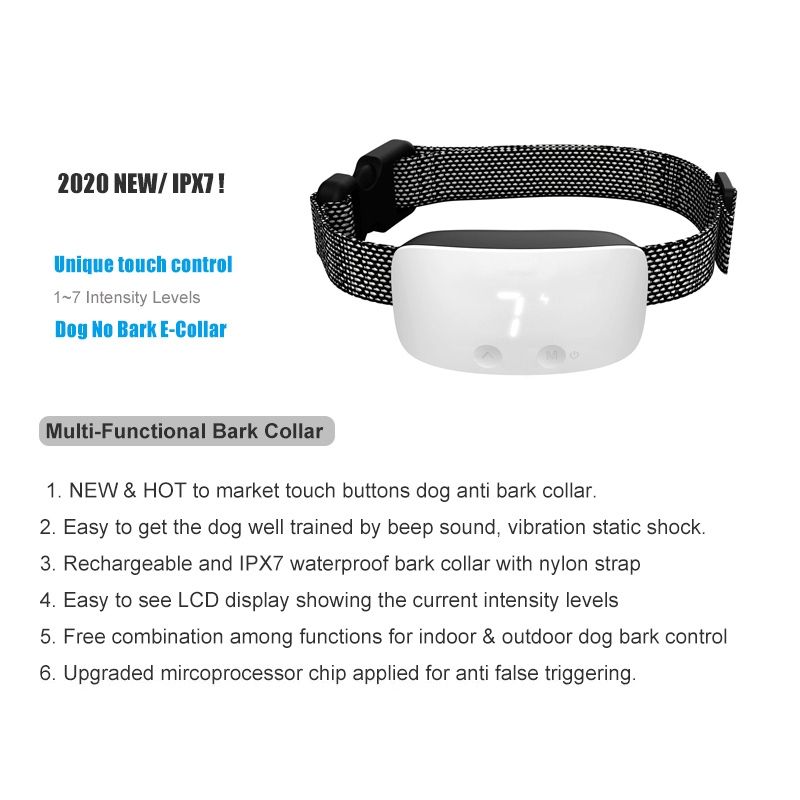 NEW Touch 7 Level Sn Dog Shock Training Collar Waterproof Rechargeable Anti Bark Collar for Effective Barking Management