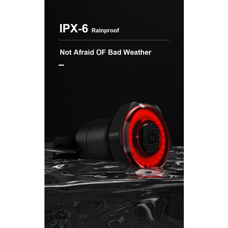 Smart Bicycle Tail Light with Auto Start Stop Brake Light USB Charge IPX6 Waterproof Cycling Safety Light