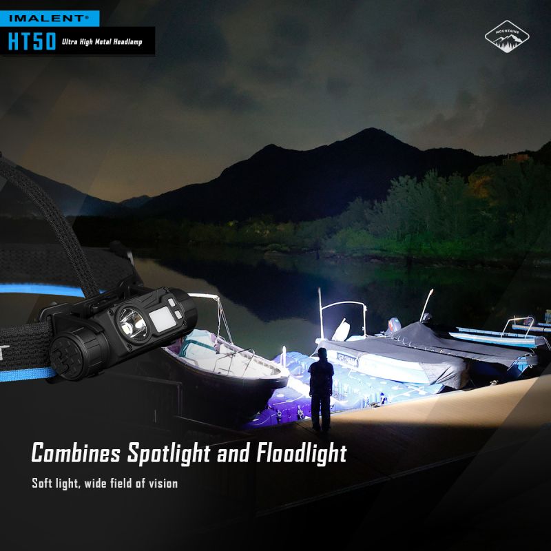IMALENT HT50 LED Adventure Headlamp Dual Light Sources Rechargeable Lightweight Design High Lumen Output