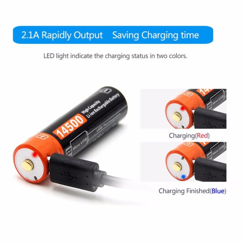 Doublepow 14500 750mAh rechargeable battery 3.7V Li-ion with Micro USB for high-drain devices camping