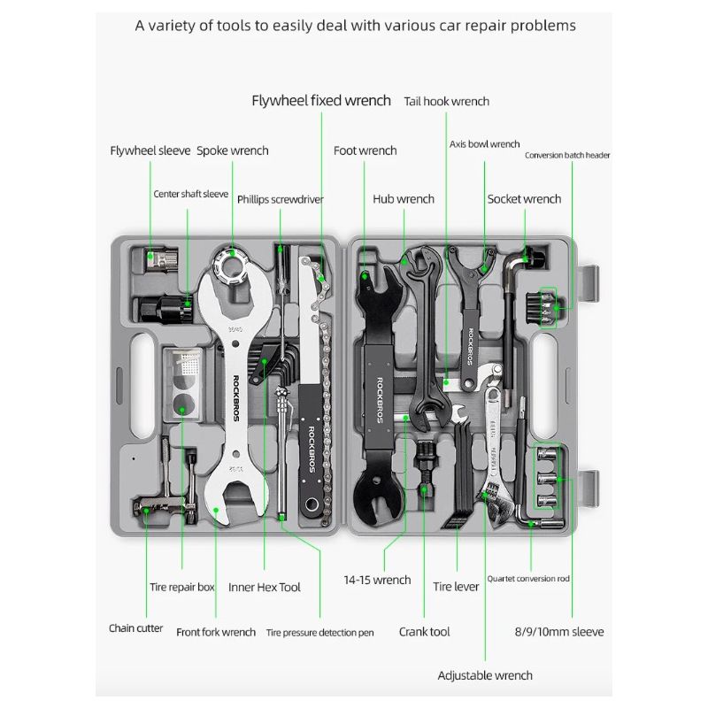ROCKBROS Professional Cycling Tools Set Durable Carbon Steel Bike Repair Kit with Compact Storage