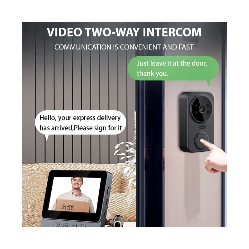 M12 Wireless Video Doorbell with 4.3 inch IPS Screen IR Night Vision for Enhanced Residential Safety