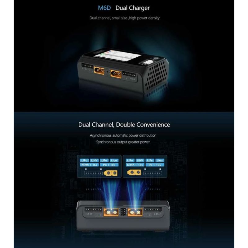 ToolkitRC M6D 500W 15A DC Dual Channel MINI Smart Charger Discharger for RC Electric Flight and Racing