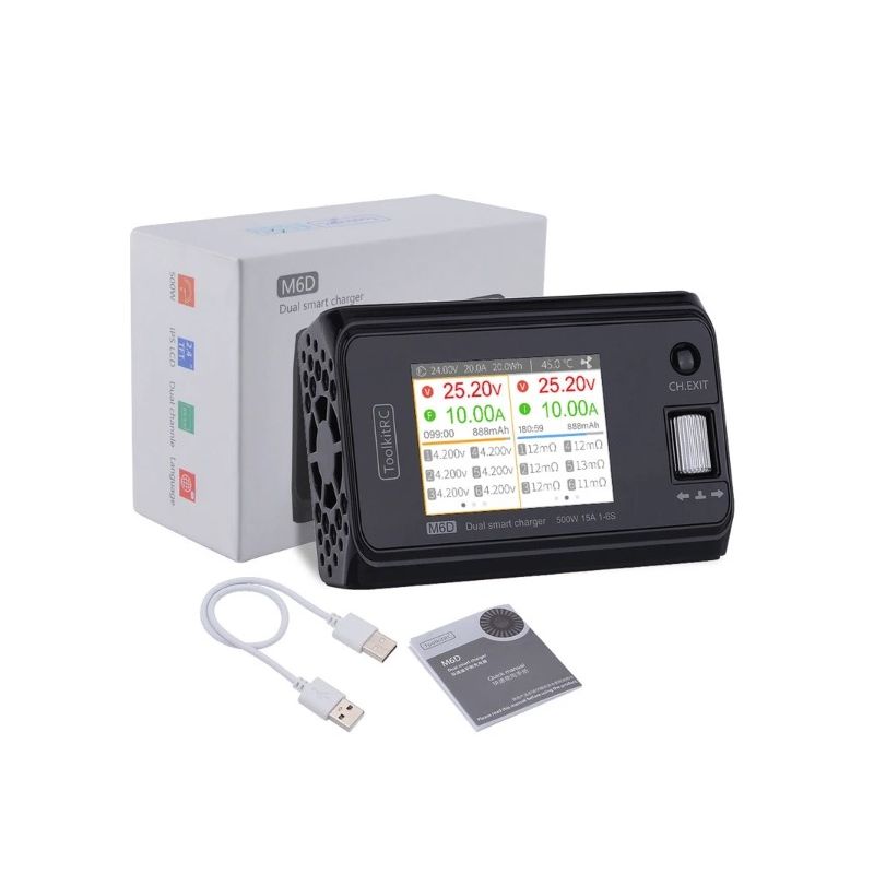 ToolkitRC M6D 500W 15A DC Dual Channel MINI Smart Charger Discharger for RC Electric Flight and Racing