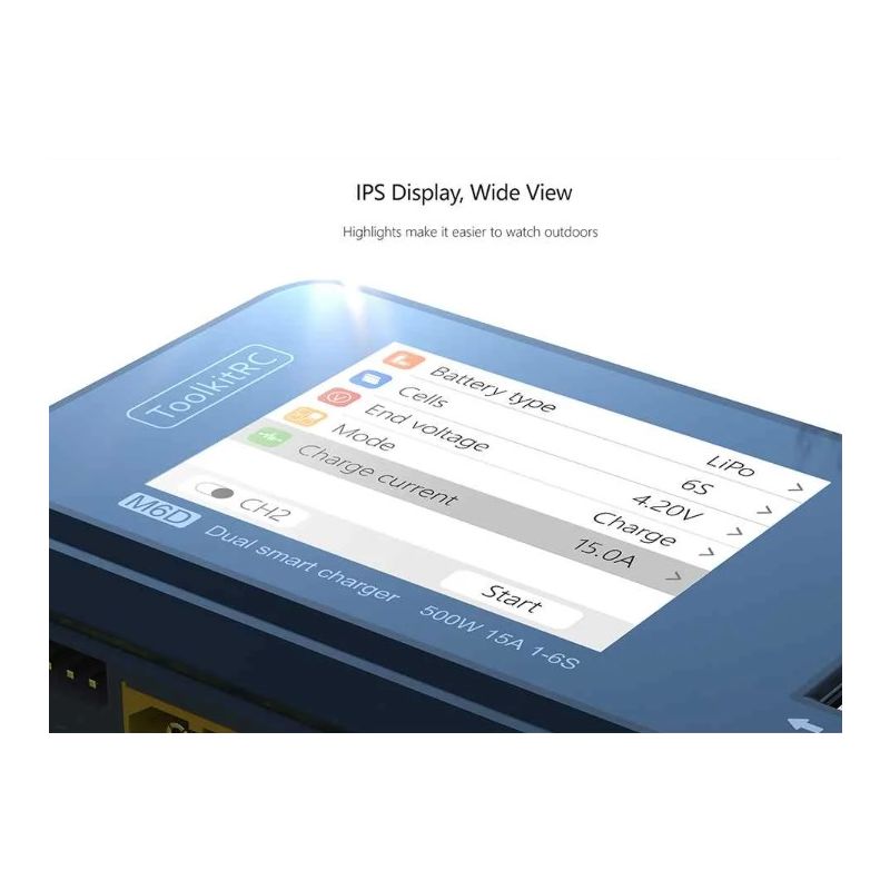 ToolkitRC M6D 500W 15A DC Dual Channel MINI Smart Charger Discharger for RC Electric Flight and Racing