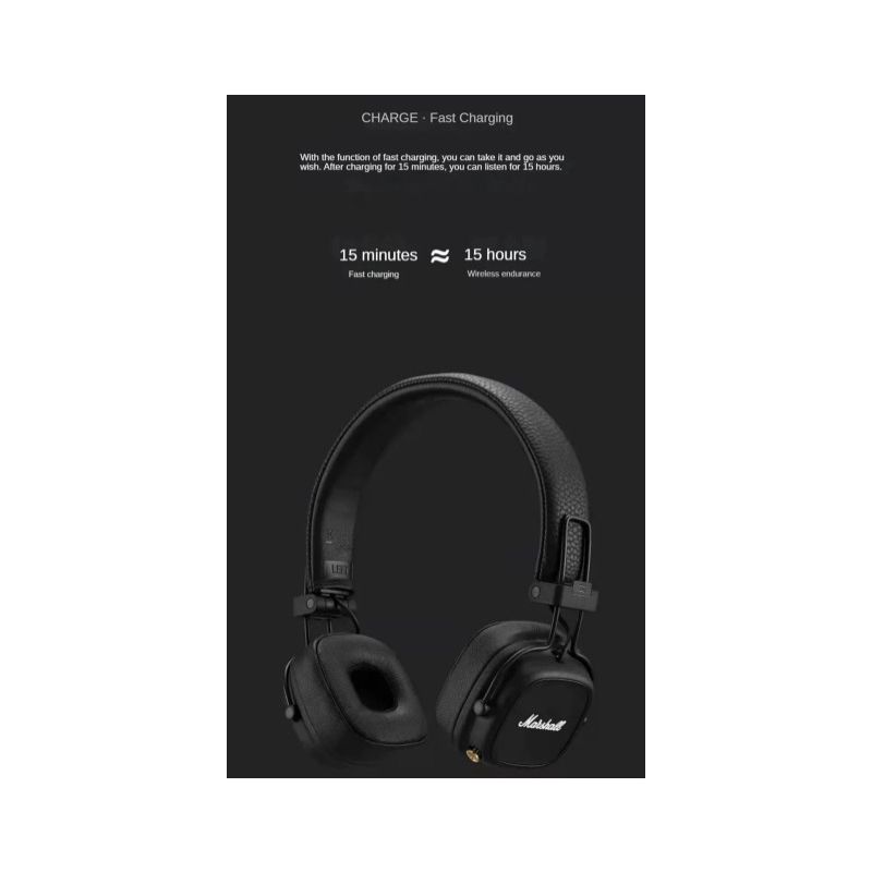 Marshall Major IV Bluetooth Headphones Classic Aesthetics Signature Sound Deep Bass Wireless Charging