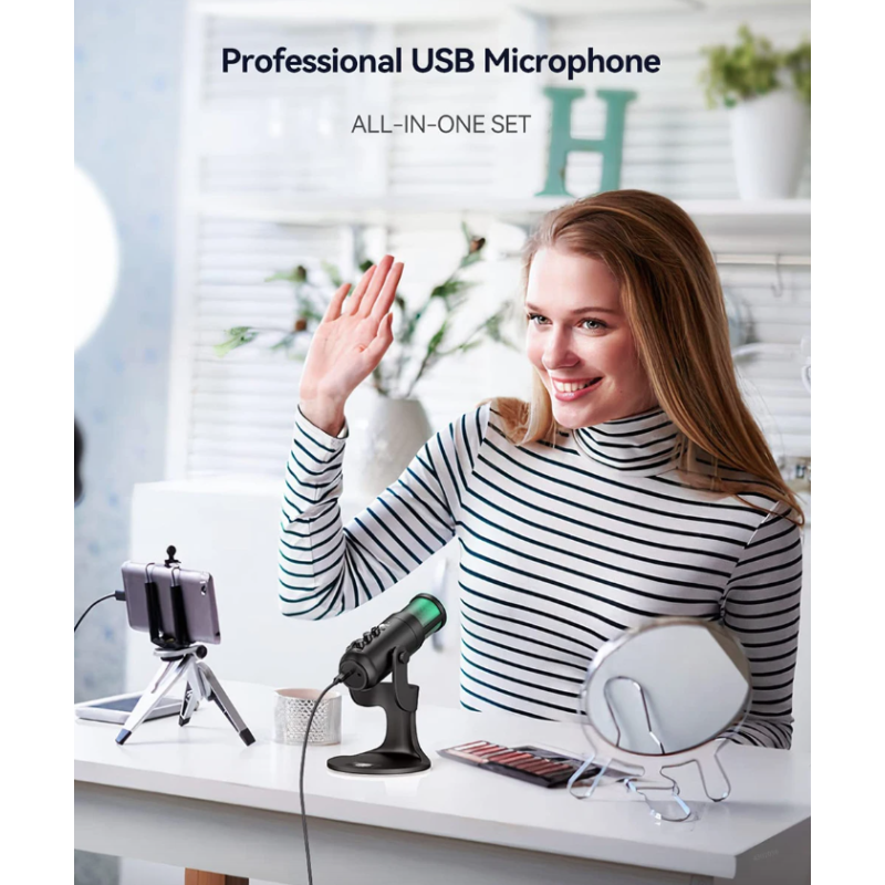 MU900PRO RGB USB Microphone for Streaming with Dynamic RGB Lighting and Cardioid Pickup Pattern for High Sound Quality