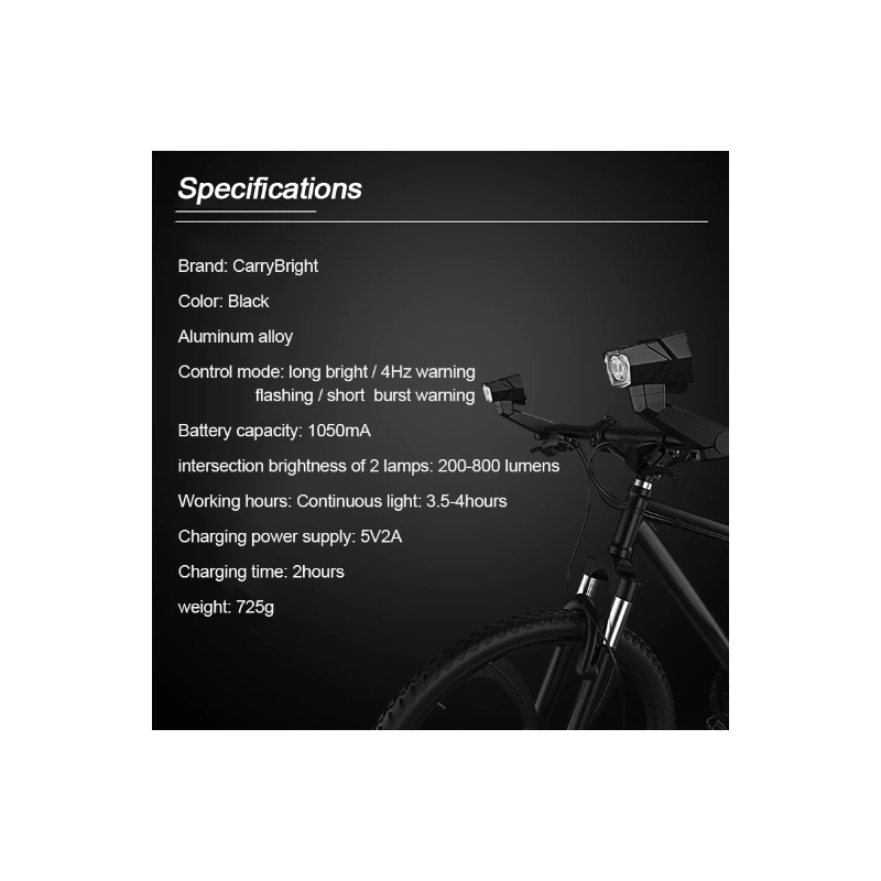 CarryBright CB800 Rearview Mirror Headlight Dual Function Bicycle Safety Equipment for City Riding and Trails