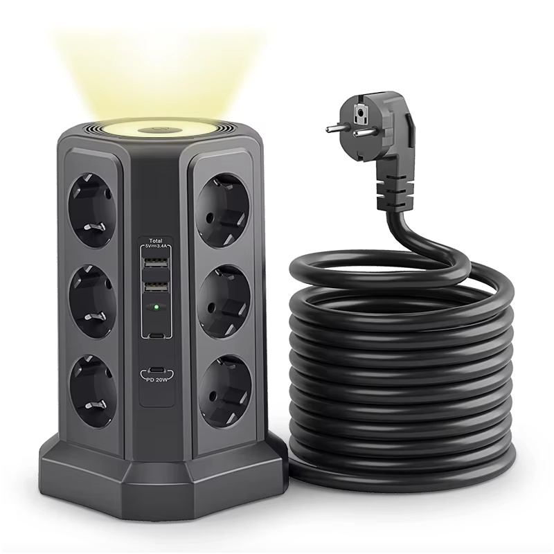 EU Multi-socket surge Protector 4000W 16A with USB port, multi-plug with night light
