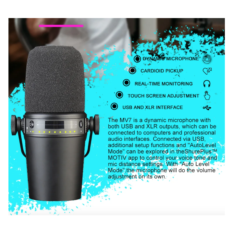 MV7 Professional Dynamic Microphone for Podcasting Live Streaming and Recording High-Quality Sound