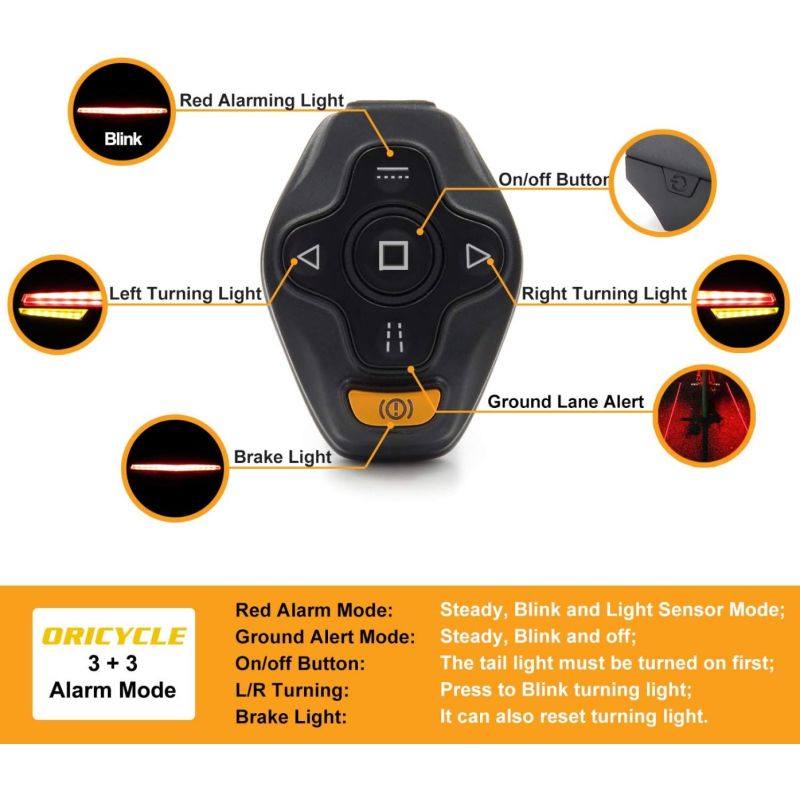 C1 Rechargeable Bike Tail Light LED - Remote Control, Turning Lights, Ground Lane Alert, Easy Installation for Cycling Safety Warning Light