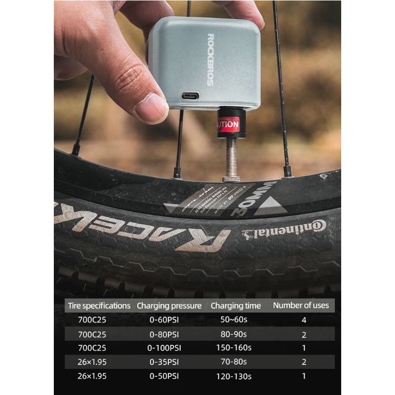 ROCKBROS Portable Mini Electric Air Pump 100PSI Rechargeable Durable Bike Motorcycle Car Tire Inflator