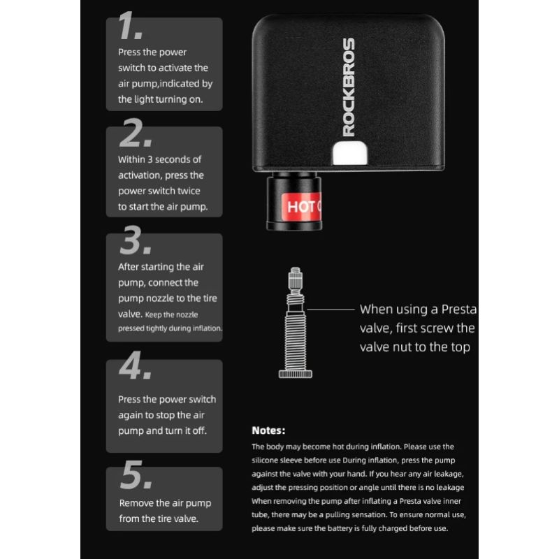 ROCKBROS Portable Mini Electric Air Pump 100PSI Rechargeable Durable Bike Motorcycle Car Tire Inflator