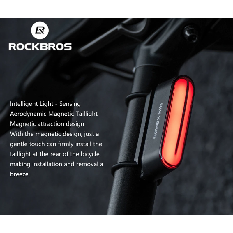 ROCKBROS Magnetic Bike Taillight IPX6 Waterproof 7 kinds Mode Smart Sensor Night Safety Warning Light Cycling Accessories