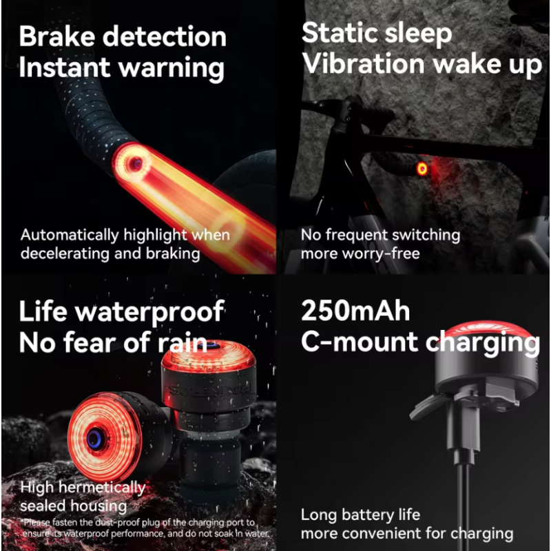 ROCKBROS R0 Handlebar End Plug Bike light Type-C MTB Road Cycling Taillight