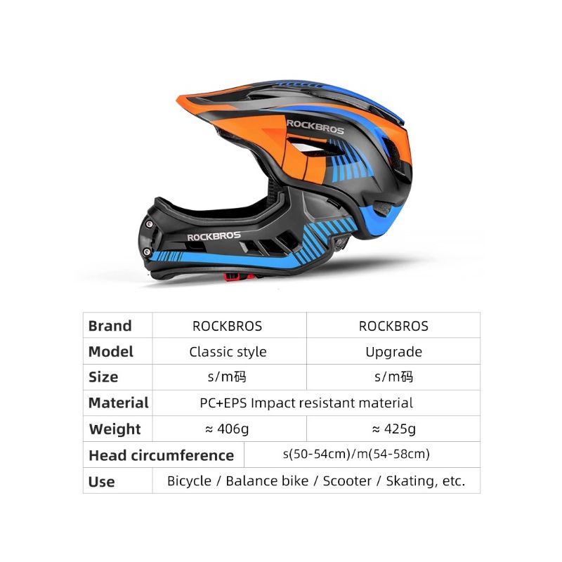 ROCKBROS Children Cycling Helmet Detachable Full Face Riding Youth Protective Gear Adventure Sports