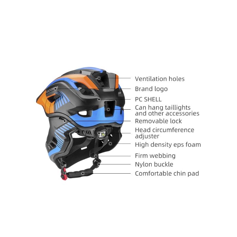 ROCKBROS Children Cycling Helmet Detachable Full Face Riding Youth Protective Gear Adventure Sports