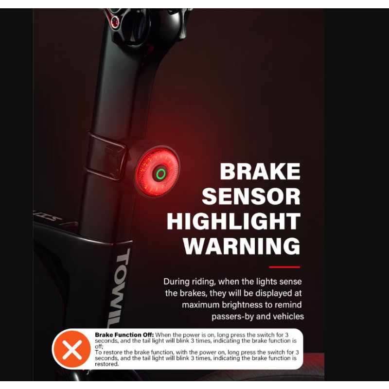 TOWILD TL03Pro LED Bicycle Rear Light Smart Brake Sensor Seven-Color Flash Durable Bike Accessory