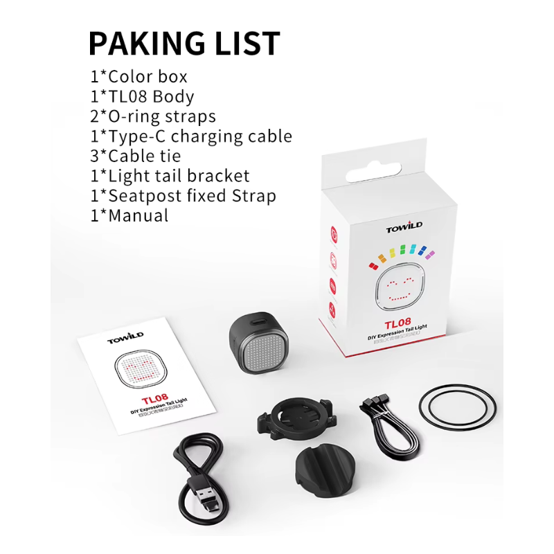 TOWILD TL08 Bike Tail Light, Customized Patterns Full-Color Bike Rear Light, Brake Sensing, USB-C Rechargeable Bicycle Taillights