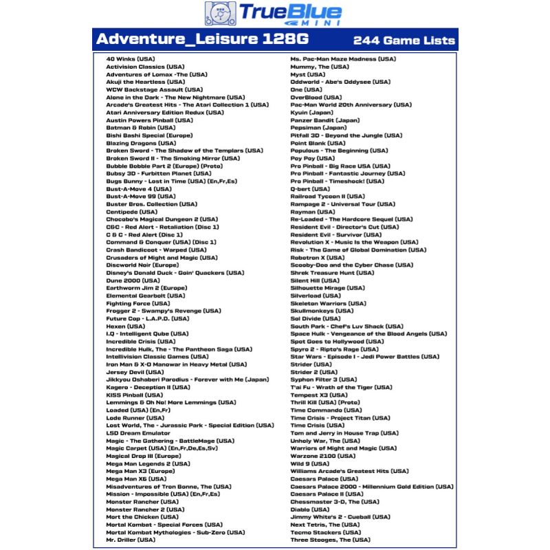 True Blue Mini Crackhead Pack 32G or 64G USB for PS ONE MINI Plug and Play Classic Gaming Nostalgia