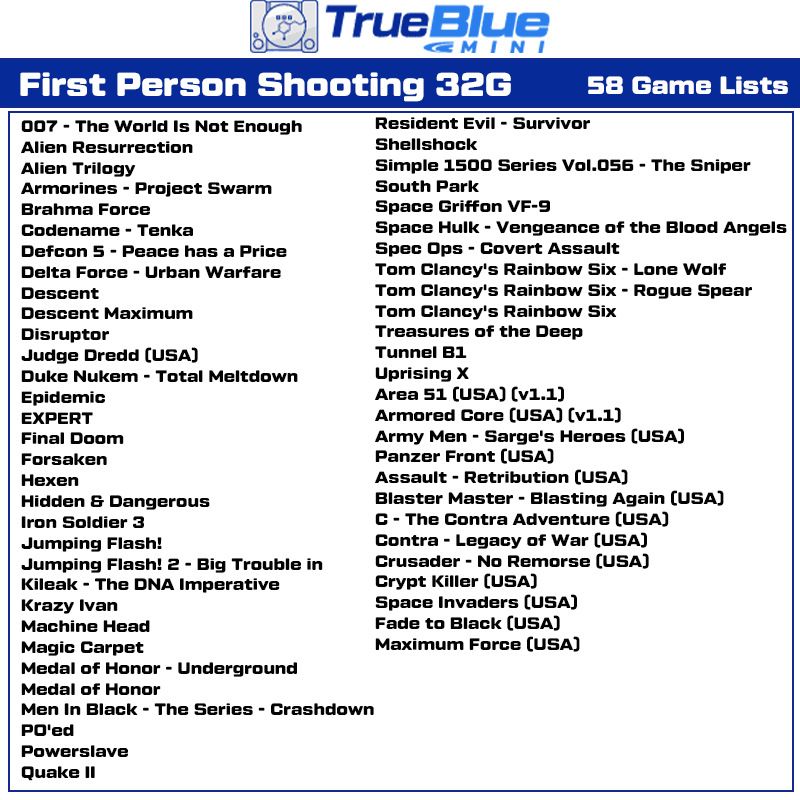 True Blue Mini Crackhead Pack 32G or 64G USB for PS ONE MINI Plug and Play Classic Gaming Nostalgia