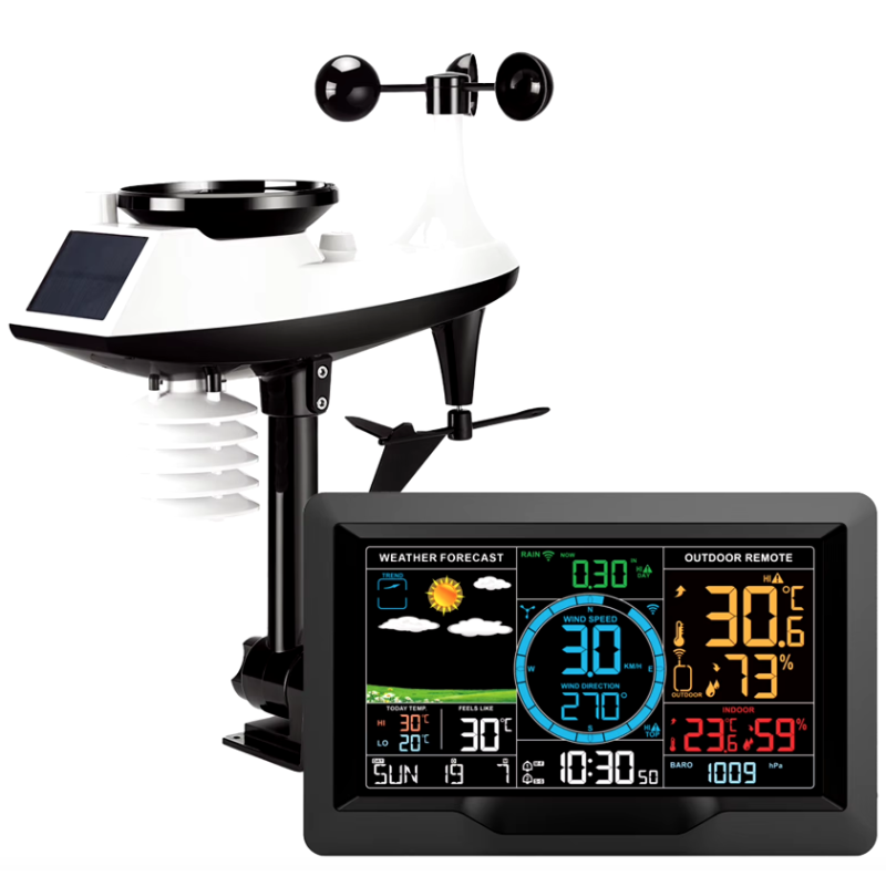 Weather Station 7.5 inch Color Display Solar Wireless Outdoor Sensor Real-time Temperature Humidity Updates