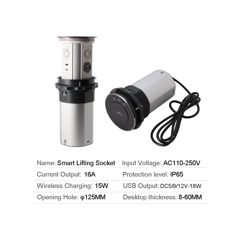VENSTPOW Electric Lifting Sockets with USB Wireless Charging Motorized Pop Up Outlet for Organized Workspace