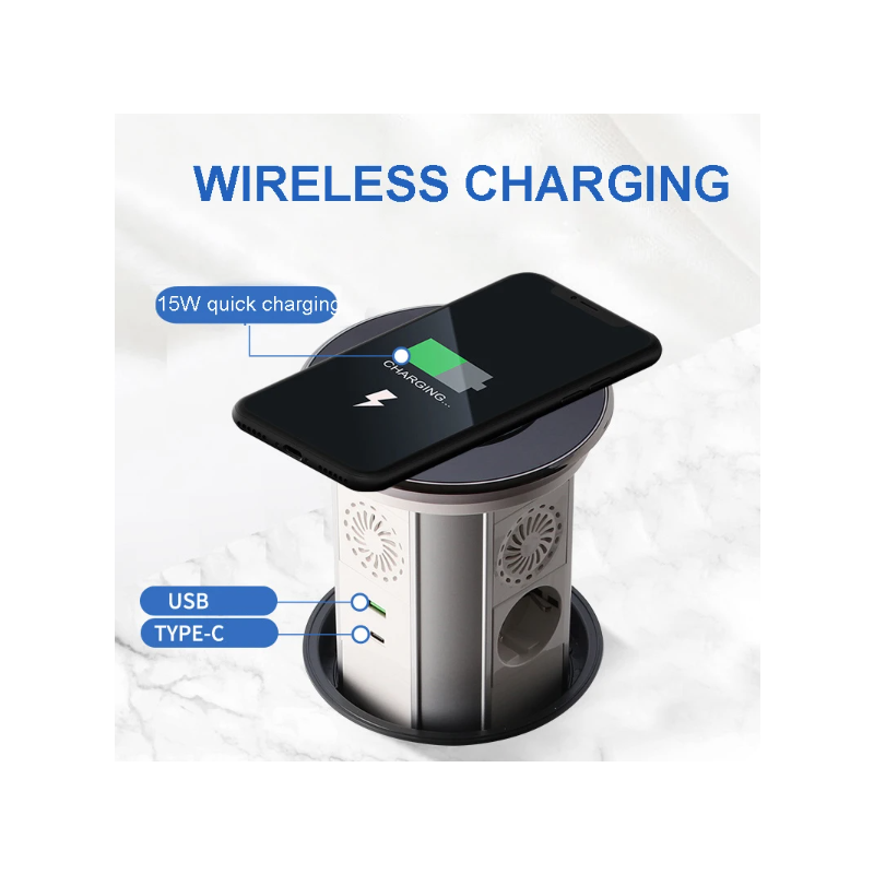 VENSTPOW Electric Lifting Sockets with USB Wireless Charging Motorized Pop Up Outlet for Organized Workspace