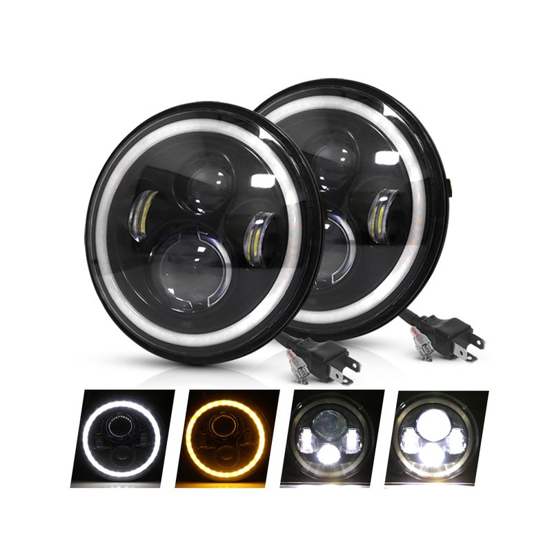 Motorcycle LIGHT 7 Inch LED Headlight for Jeep Wrangler Lada Niva 4x4 Bright Yellow White Angel Eye Weatherproof Design