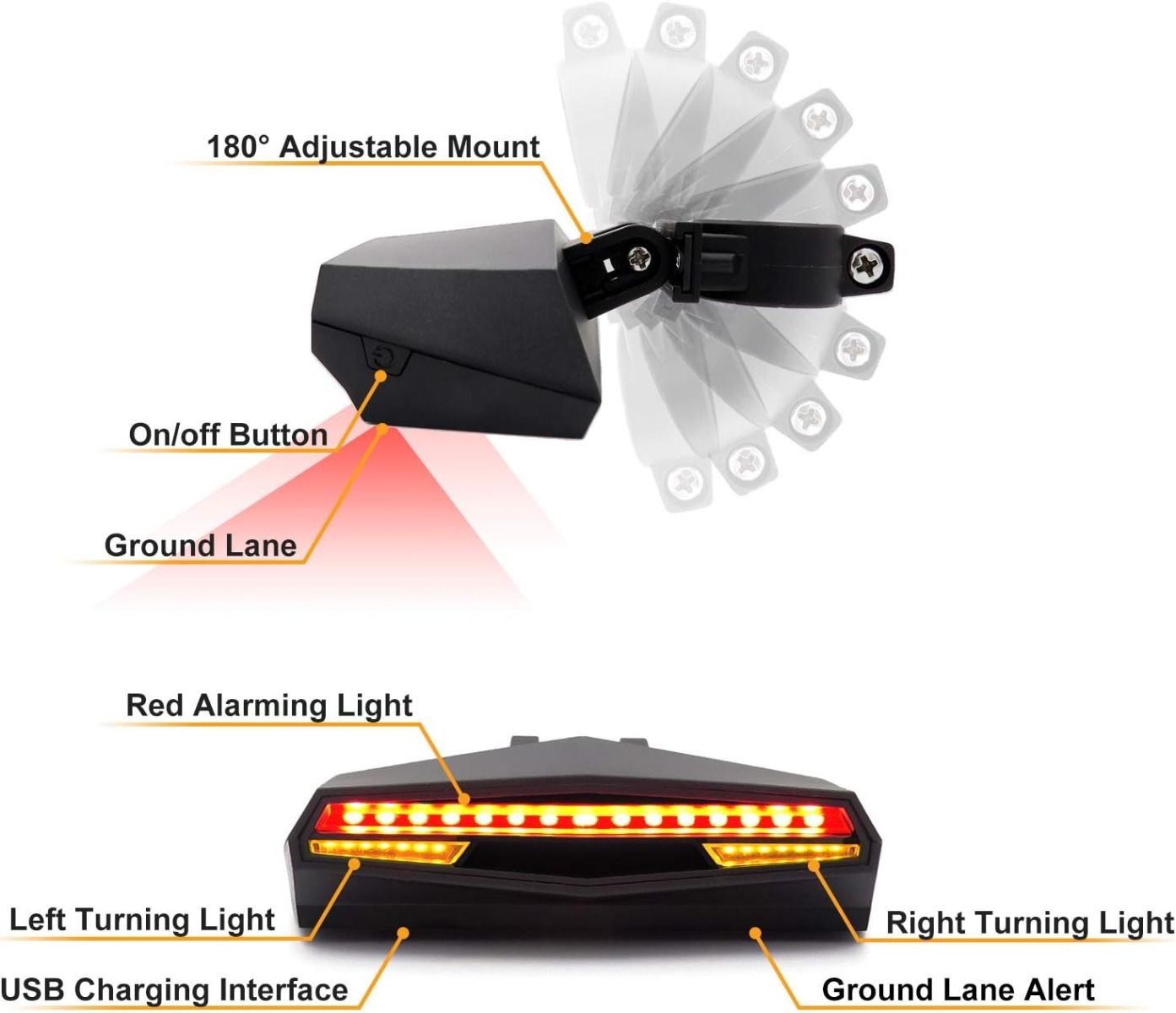 C1 Rechargeable Bike Tail Light LED - Remote Control, Turning Lights, Ground Lane Alert, Easy Installation for Cycling Safety Warning Light