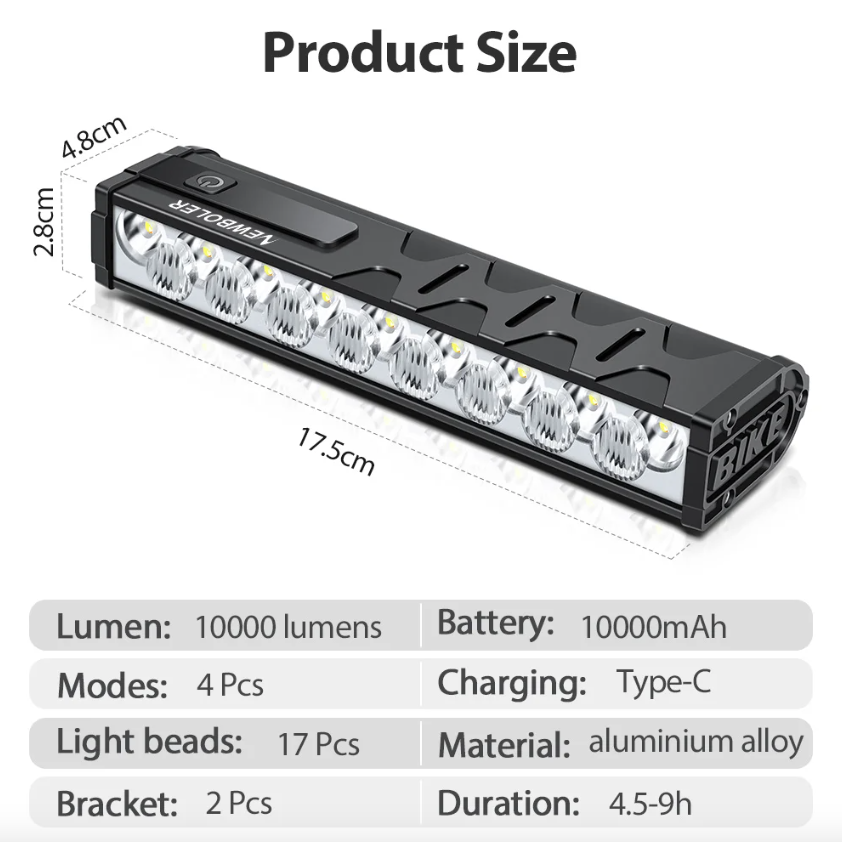 NITEBEAM 10000 Lumens Ultra-Bright Bicycle Light Front Waterproof USB Charging for MTB Road Cycling Safety