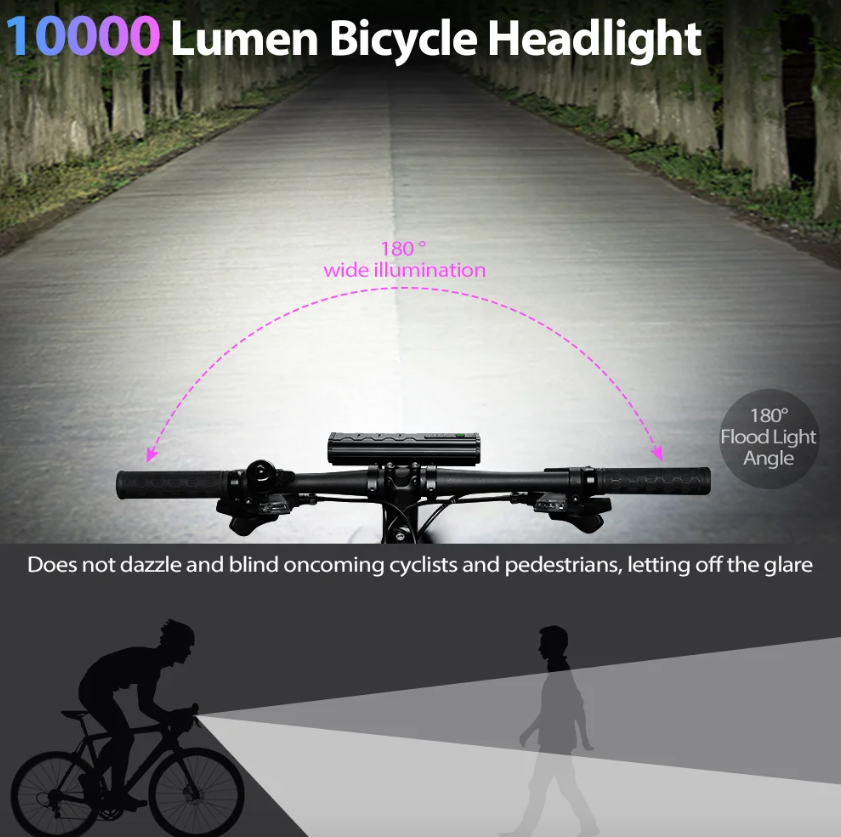 NITEBEAM 10000 Lumens Ultra-Bright Bicycle Light Front Waterproof USB Charging for MTB Road Cycling Safety