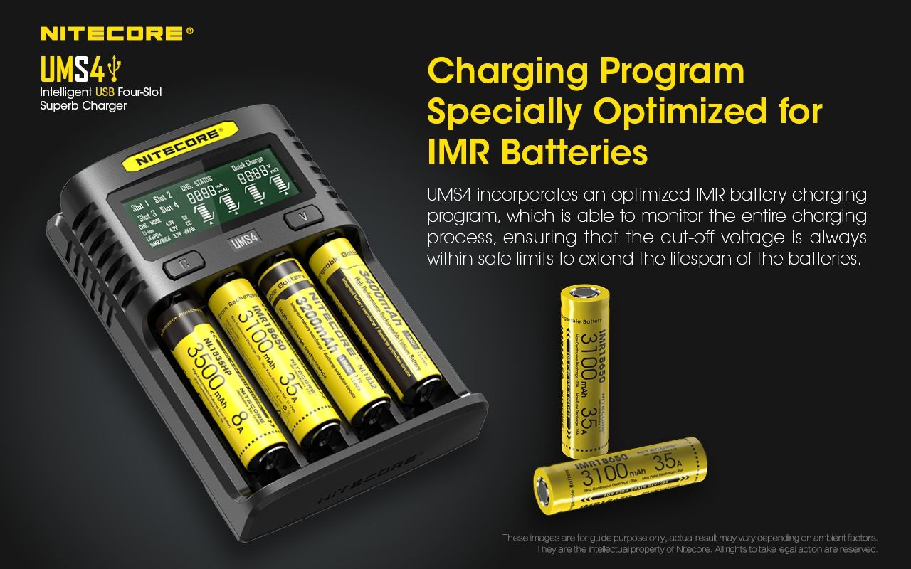 Nitecore UMS4 Intelligent USB Four-Slot Fast Charger with USB-C for 18650 21700 26650 Smart Charging