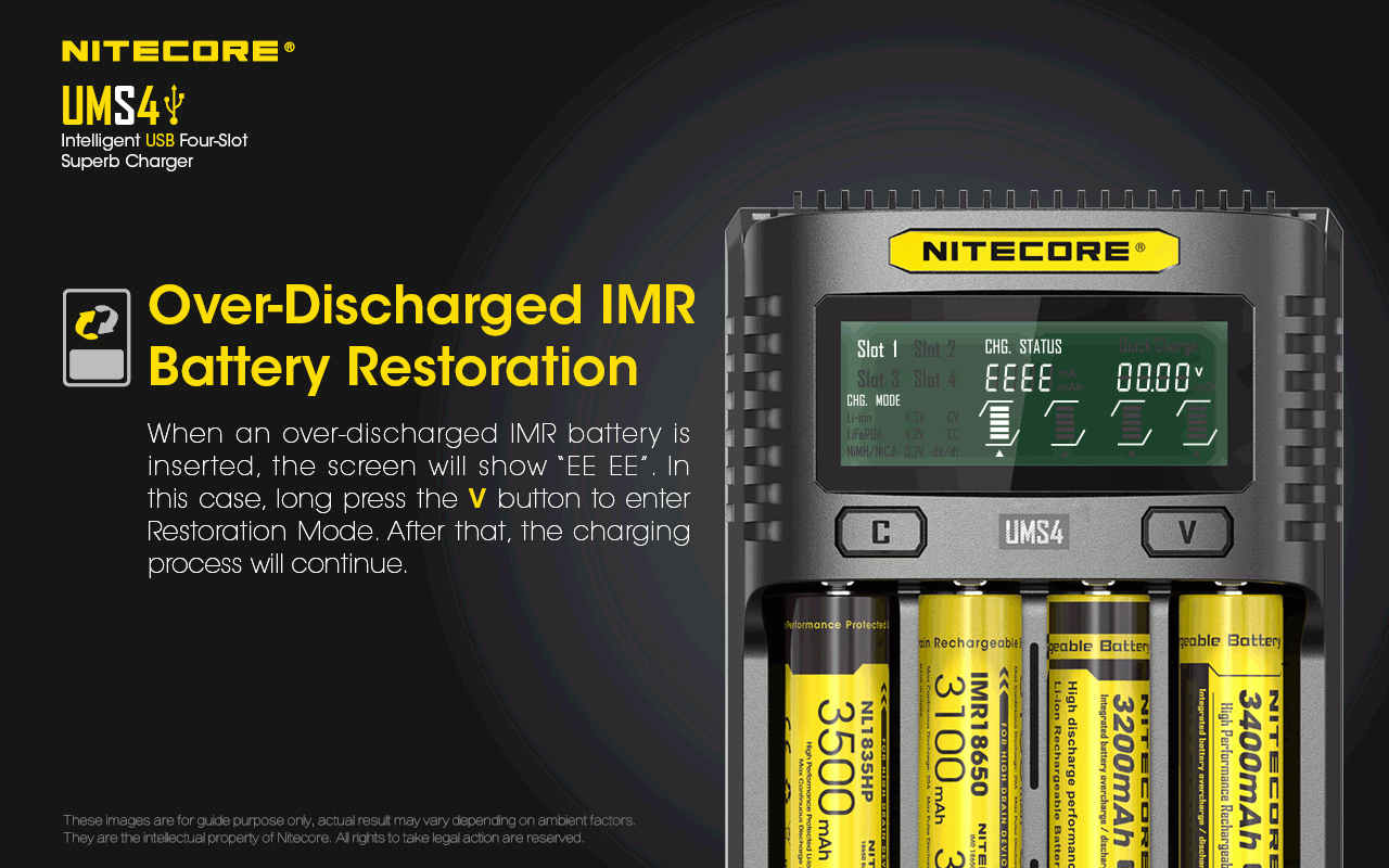Nitecore UMS4 Intelligent USB Four-Slot Fast Charger with USB-C for 18650 21700 26650 Smart Charging