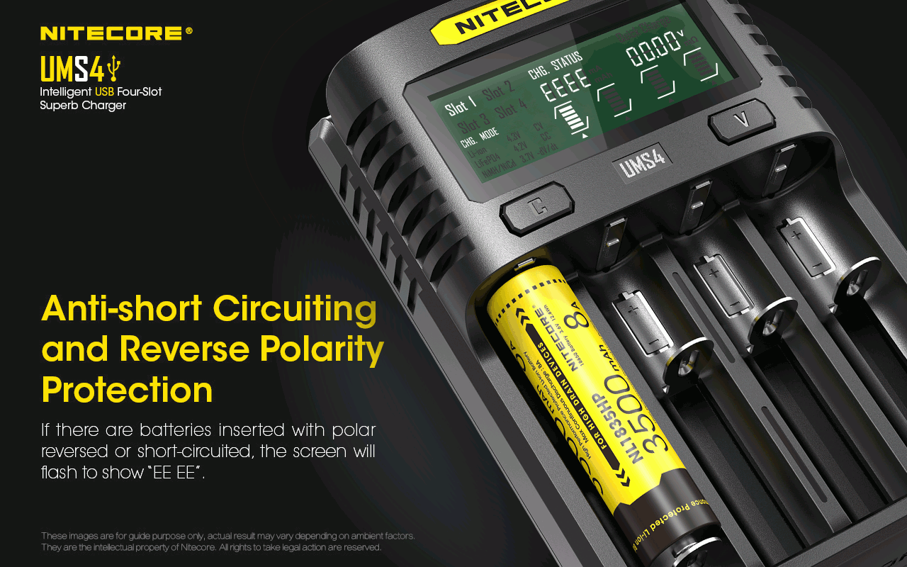 Nitecore UMS4 Intelligent USB Four-Slot Fast Charger with USB-C for 18650 21700 26650 Smart Charging