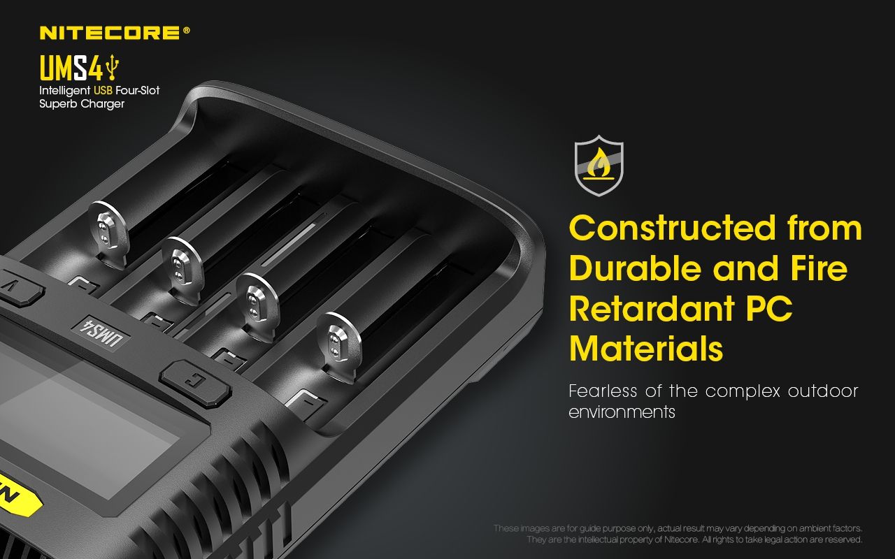 Nitecore UMS4 Intelligent USB Four-Slot Fast Charger with USB-C for 18650 21700 26650 Smart Charging