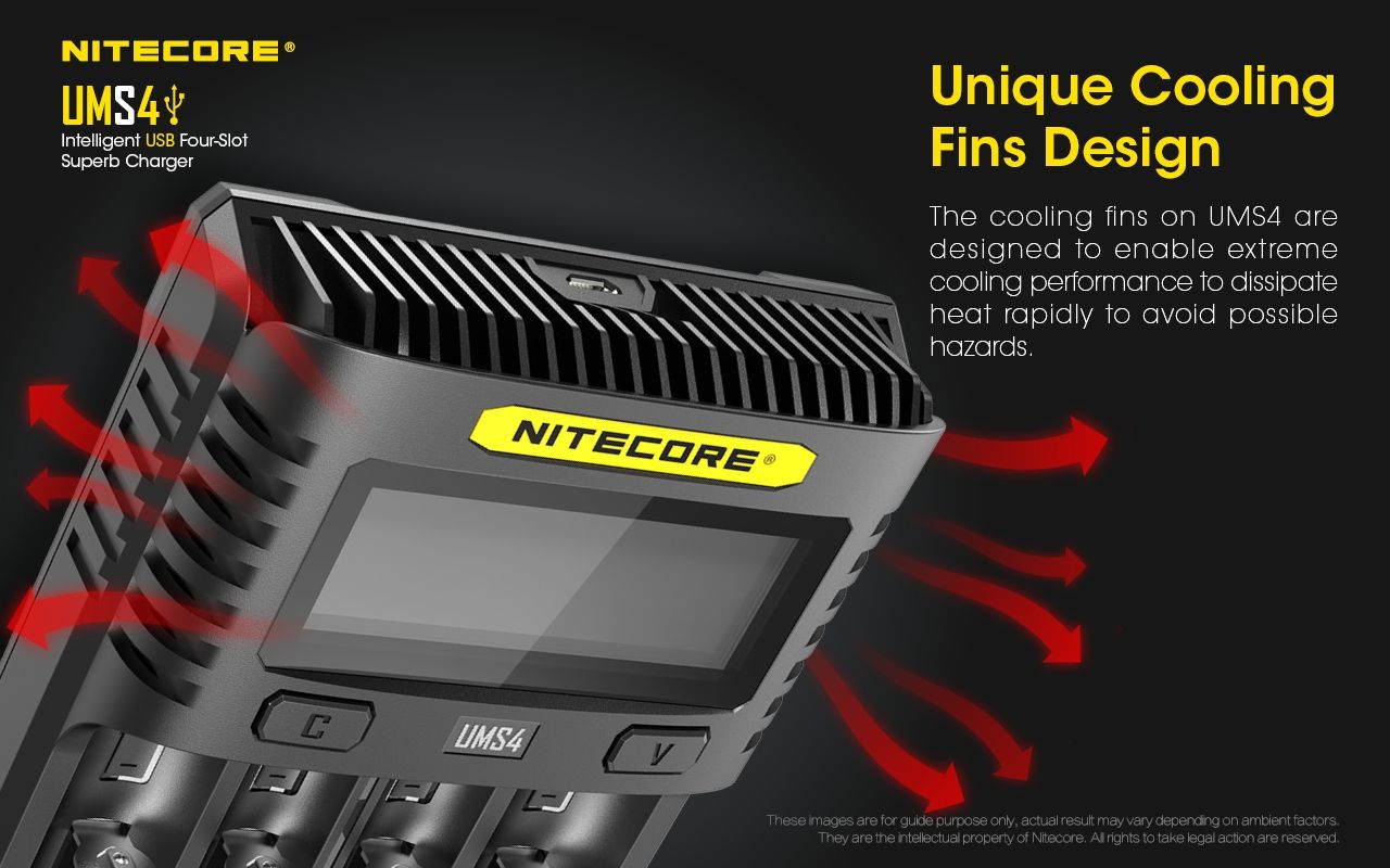 Nitecore UMS4 Intelligent USB Four-Slot Fast Charger with USB-C for 18650 21700 26650 Smart Charging