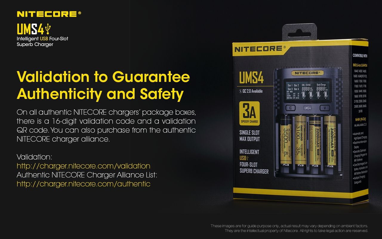 Nitecore UMS4 Intelligent USB Four-Slot Fast Charger with USB-C for 18650 21700 26650 Smart Charging