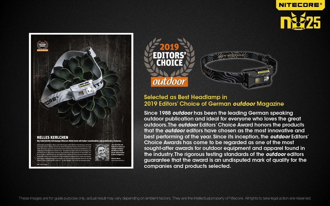 Nitecore NU25 XP-G2 S3 LED Rechargeable Headlamp 360 Lumens Lightweight Adventure Accessory Outdoor Lighting