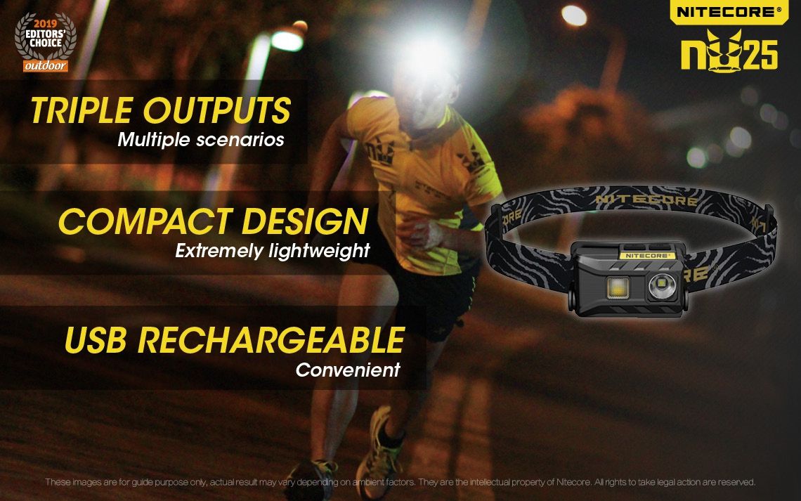 Nitecore NU25 XP-G2 S3 LED Rechargeable Headlamp 360 Lumens Lightweight Adventure Accessory Outdoor Lighting