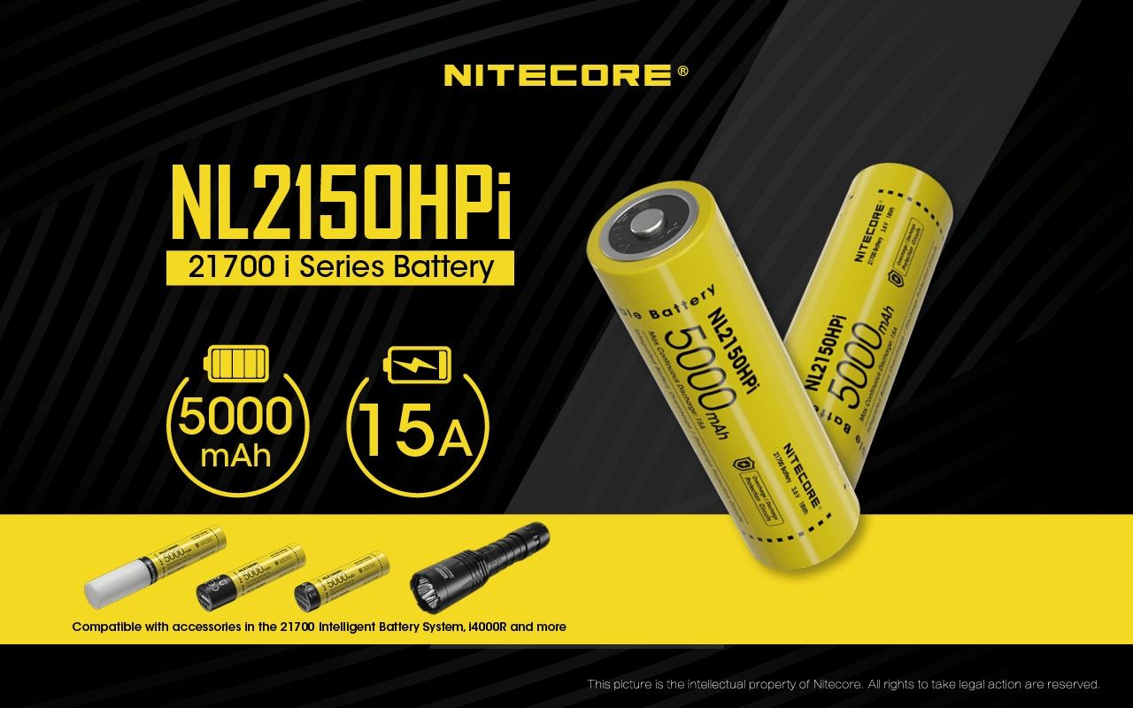 NITECORE NL2150HPi 5000mAh 21700 Li-ion Rechargeable Battery High Performance for Flashlight and Vape